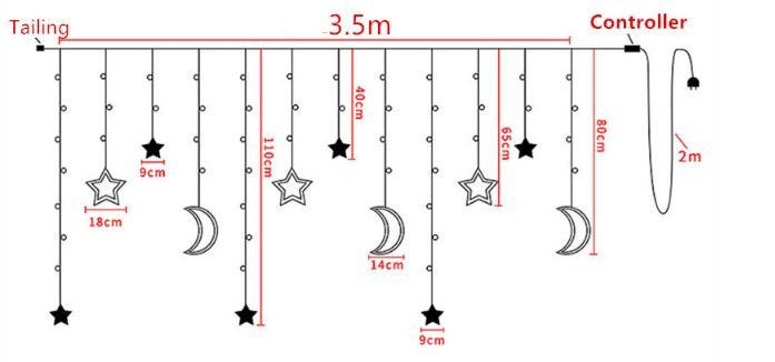 Christmas Lights Moon Star Lamp LED String Curtain