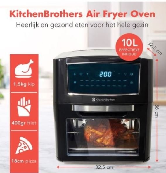 KitchenBrothers XXL Hot Air Fryer 12 Liters 1500w
