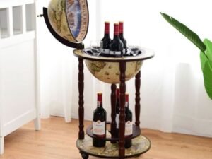 Bar Globe Terrestrial Bottles Storage in Eucalyptus Wood