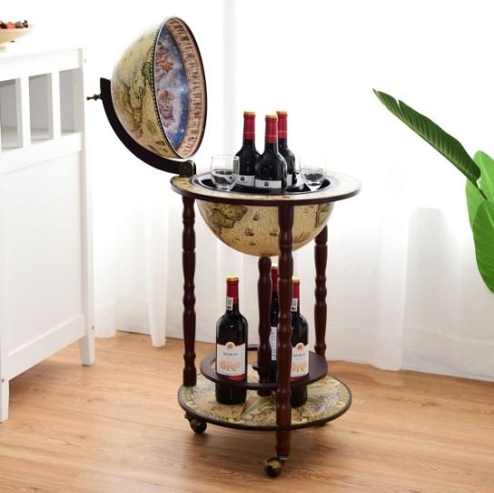 Bar Globe Terrestrial Bottles Storage in Eucalyptus Wood