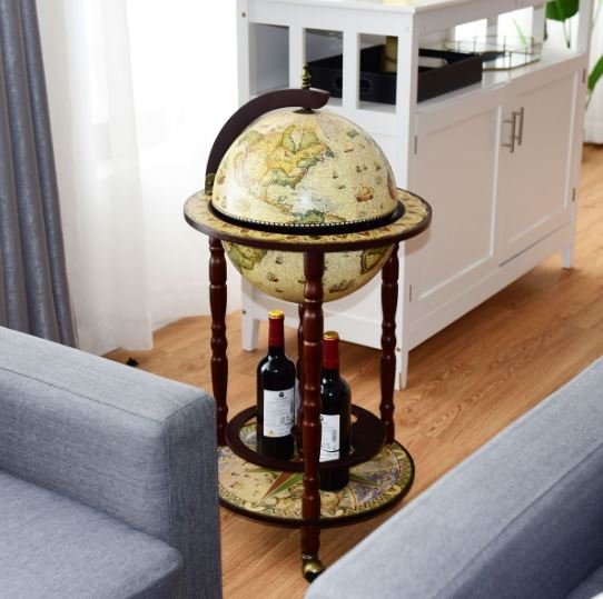 Bar Globe Terrestrial Bottles Storage in Eucalyptus Wood