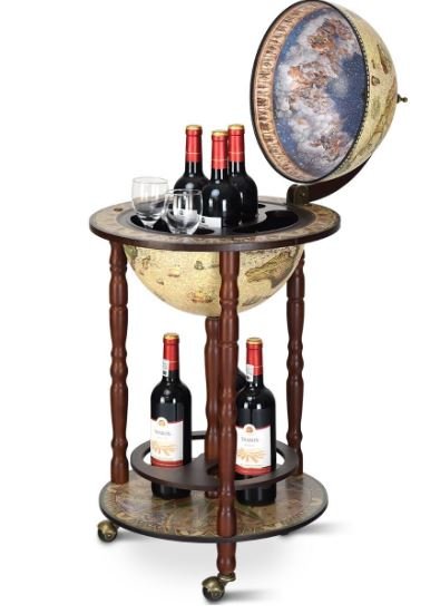 Bar Globe Terrestrial Bottles Storage in Eucalyptus Wood