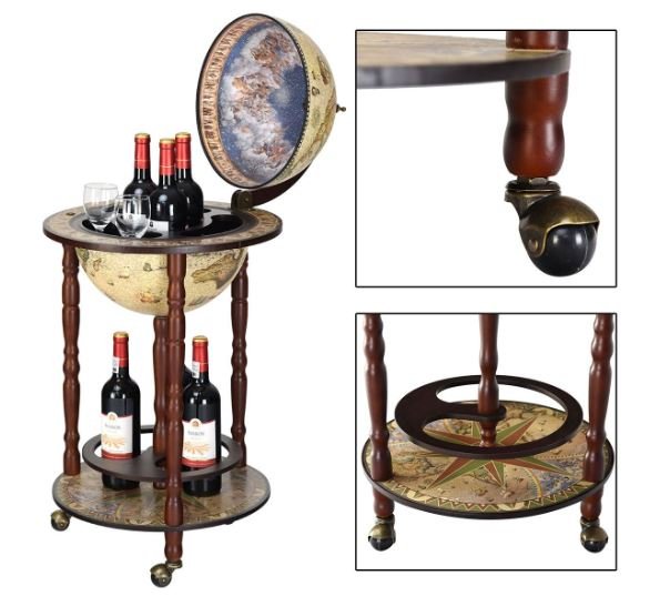 Bar Globe Terrestrial Bottles Storage in Eucalyptus Wood