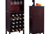 Pine Wine Rack 20-Bottle with 4 Stemmed Glass Holders