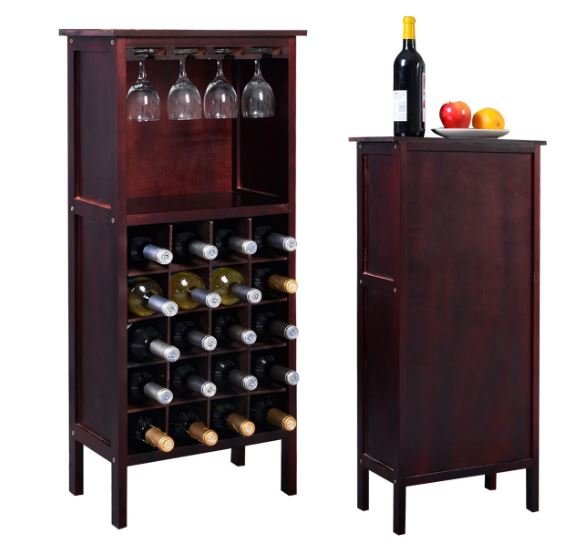 Pine Wine Rack 20-Bottle with 4 Stemmed Glass Holders