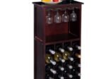 Pine Wine Rack 20-Bottle with 4 Stemmed Glass Holders