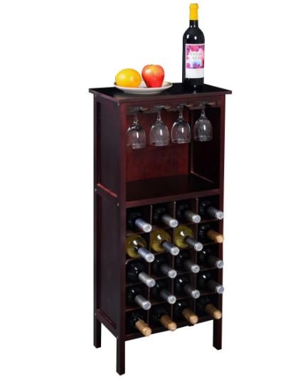 Pine Wine Rack 20-Bottle with 4 Stemmed Glass Holders