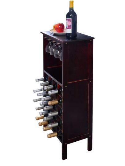 Pine Wine Rack 20-Bottle with 4 Stemmed Glass Holders