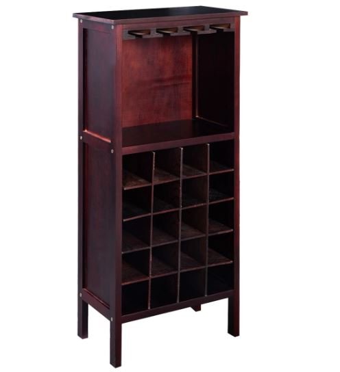 Pine Wine Rack 20-Bottle with 4 Stemmed Glass Holders