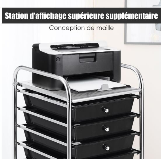 Chromed Metal Storage Cart Trolley 10 Drawers 32.5 x 37 x 86 CM