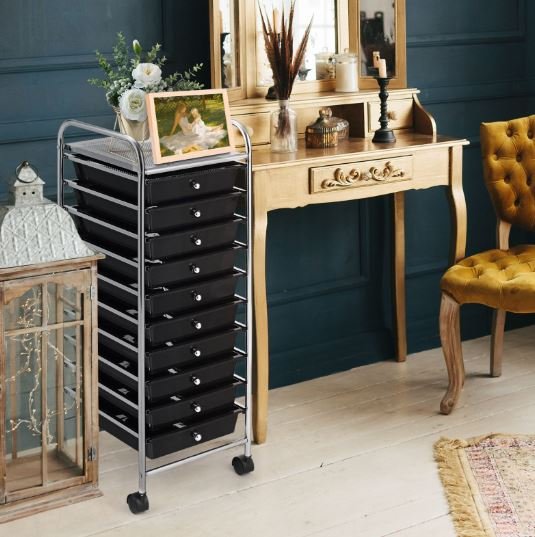 Chromed Metal Storage Cart Trolley 10 Drawers 32.5 x 37 x 86 CM