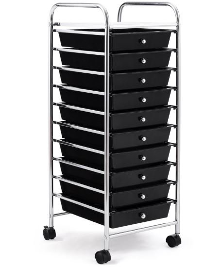 Chromed Metal Storage Cart Trolley 10 Drawers 32.5 x 37 x 86 CM
