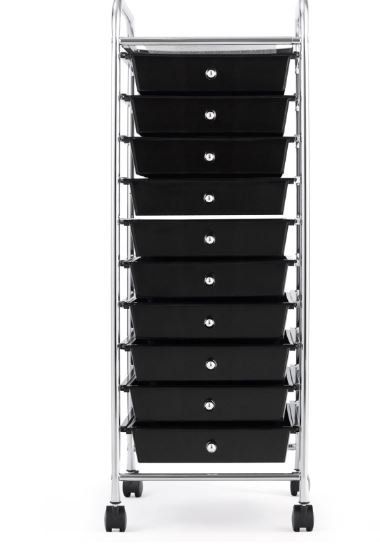 Chromed Metal Storage Cart Trolley 10 Drawers 32.5 x 37 x 86 CM