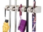 Wall-Mounted Broom Holder 5 Slots ,6 Space-Saving Multi-Task Hooks