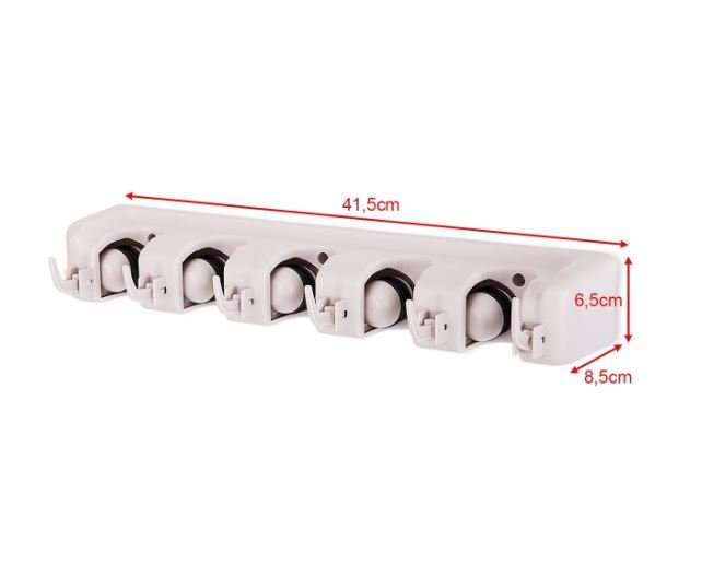 Wall-Mounted Broom Holder 5 Slots ,6 Space-Saving Multi-Task Hooks