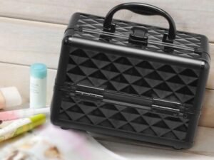 Makeup Cosmetic Case ABS 3 Tier with Mirror Black