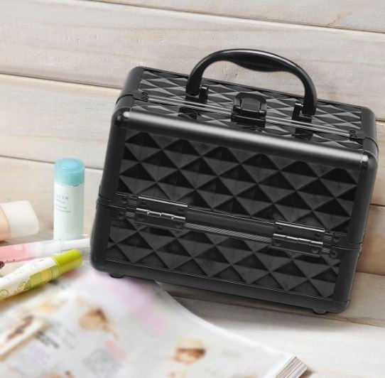 Makeup Cosmetic Case ABS 3 Tier with Mirror Black