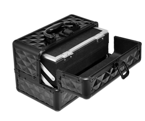 Makeup Cosmetic Case ABS 3 Tier with Mirror Black