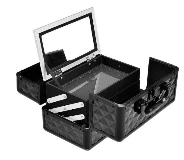 Makeup Cosmetic Case ABS 3 Tier with Mirror Black