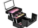 Makeup Cosmetic Case ABS 3 Tier with Mirror Black