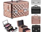Makeup Cosmetic Case ABS 3 Tier with Mirror Black
