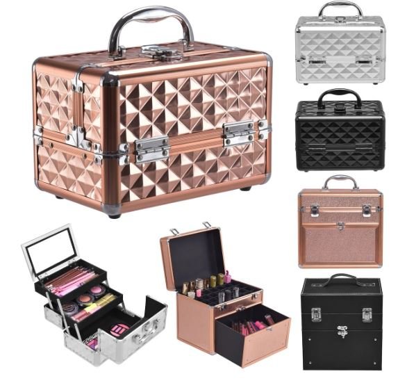 Makeup Cosmetic Case ABS 3 Tier with Mirror Black