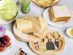 Wooden Cheese Board Tray +4 Knives/Cutlery