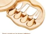 Wooden Cheese Board Tray +4 Knives/Cutlery