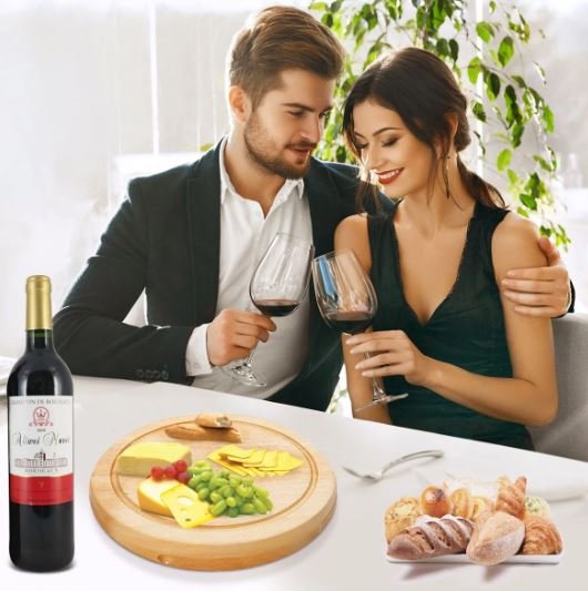 Wooden Cheese Board Tray +4 Knives/Cutlery