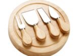 Wooden Cheese Board Tray +4 Knives/Cutlery