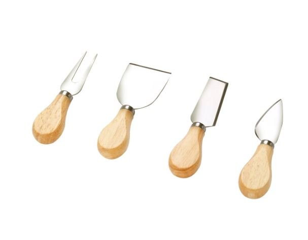 Wooden Cheese Board Tray +4 Knives/Cutlery