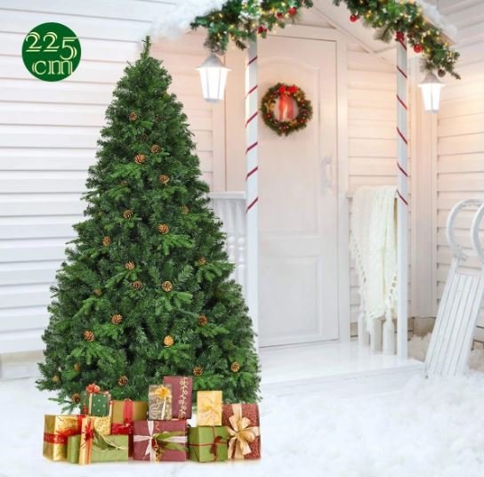 Artificial Christmas Tree 225cm LED Lights Pine Cones