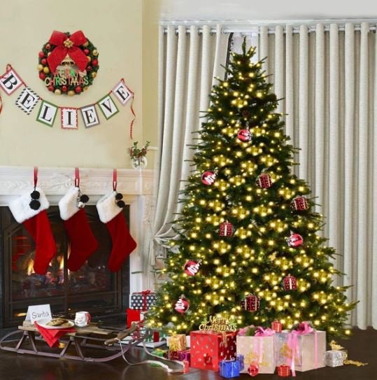 Artificial Christmas Tree 225cm LED Lights Pine Cones