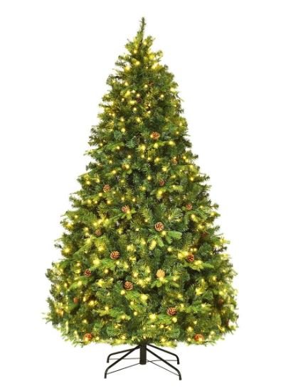 Artificial Christmas Tree 225cm LED Lights Pine Cones