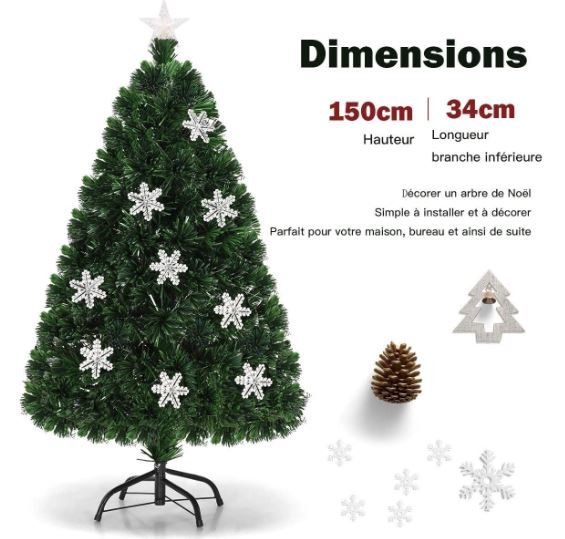 Artificial Christmas Tree 150cm LED Lights Star Top Snowflake