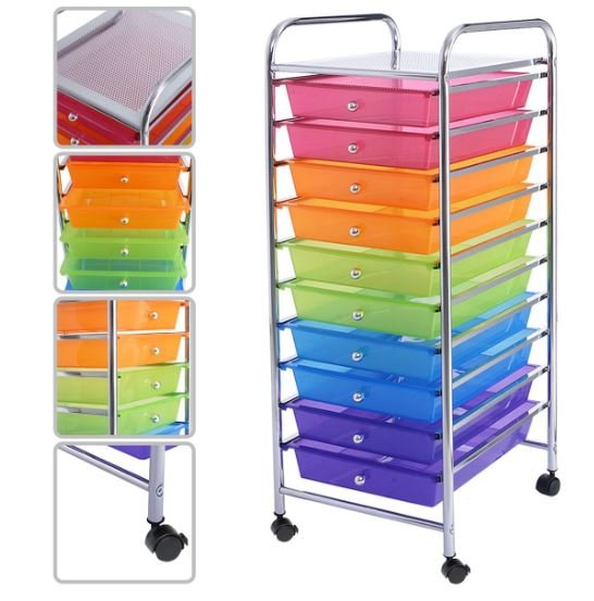 Chromed Metal Storage Cart Trolley 32.5 x 37 x 86 CM Multicolor