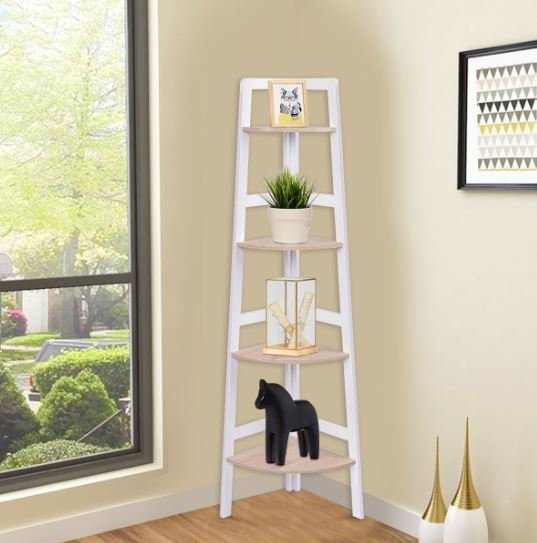 Corner Shelf with 4 Shelves Versatile Bookcase High Quality