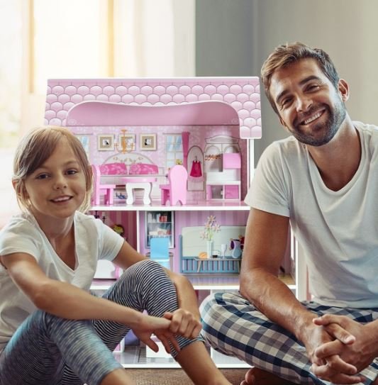 Wooden Doll's House with Accessories Dollhouse 3 Floors 5 Rooms