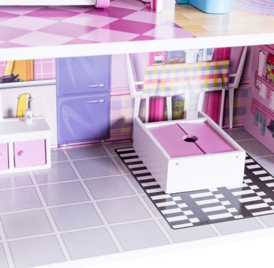 Wooden Doll's House with Accessories Dollhouse 3 Floors 5 Rooms