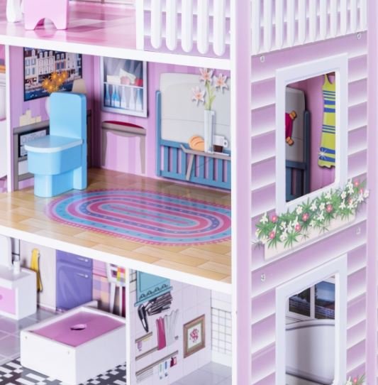 Wooden Doll's House with Accessories Dollhouse 3 Floors 5 Rooms