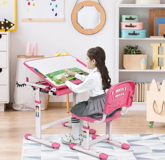Ergonomic Children's Desk Adjustable Table Chair Set