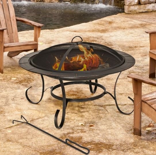 Outdoor Wood Burning Fire Pit Brazier with Lid