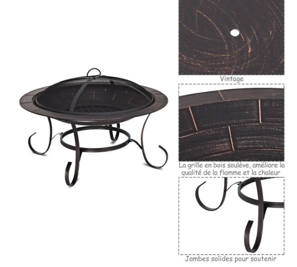 Outdoor Wood Burning Fire Pit Brazier with Lid