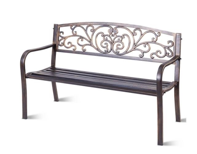 Metal Garden Bench with Pretty Openwork Pattern