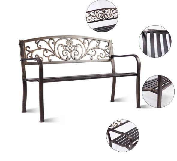 Metal Garden Bench with Pretty Openwork Pattern