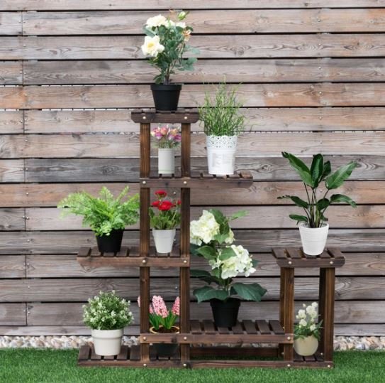 Wooden Bookshelf Bookcase Plant Storage Shelf