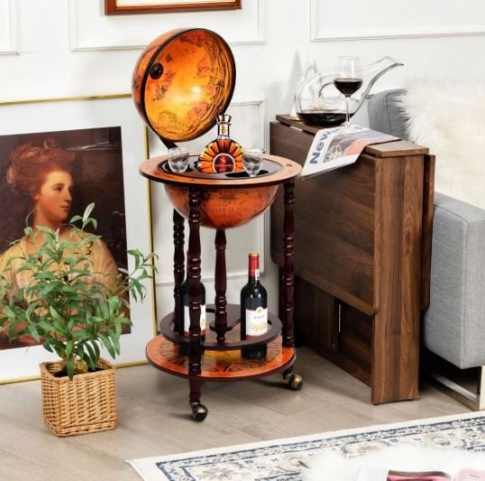 Genuine Wooden Globe Wine Rack/Cabinet Storage 16th Century Italian