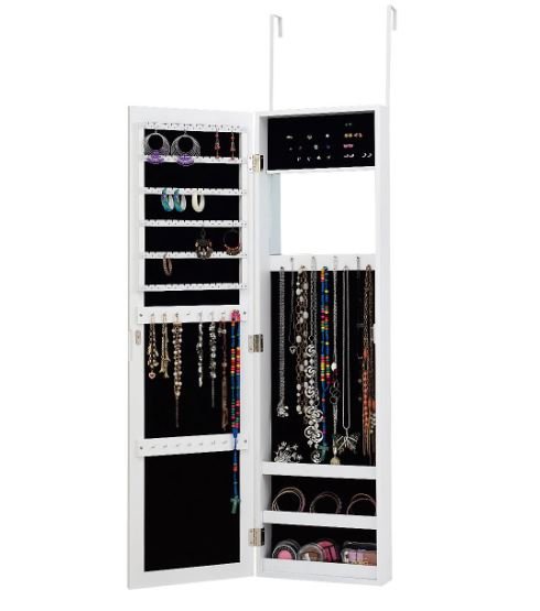 Wall Mounted Hanging Jewelry Cabinet with Mirror