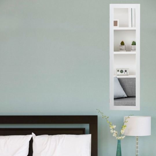 Wall Mounted Hanging Jewelry Cabinet with Mirror