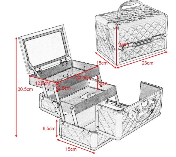 Makeup Cosmetic Case ABS 3 Tier with Mirror